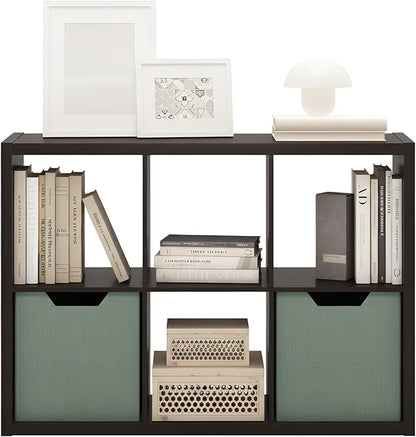 Furinno CUBICLE Book Shelf, 6-Cube Thick Frame Bookshelf, Horizontally & Vertically Reversible Bookcase with Open Back, 14.6 x 43.8 x 30, for Living Room, Bedroom, Home Office, Black Dark Oak