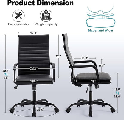 Office Desk Chair, Ergonomic Conference Room Chairs, PU Leather Executive Ribbed Computer Chair, Swivel Rolling Chair for Home Office