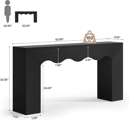 Tribesigns 63" Farmhouse Console Table, Wooden Couch Table Behind Sofa with Storage, Long Entryway Sofa Station, Narrow Console Stand with Base, Hallway Stand for Entryway, Living Room (1, Black)