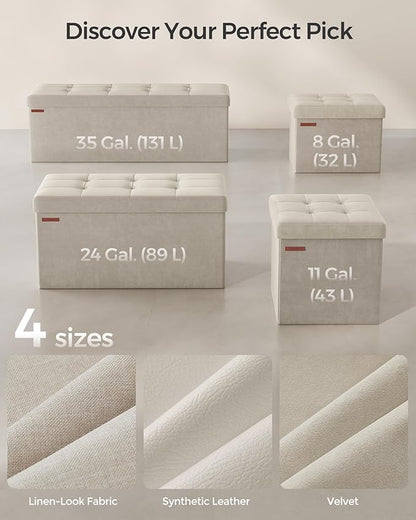 SONGMICS Mazie Collection - Storage Ottoman Bench, Foldable Foot Rest, 15 x 43 x 15 Inches, End of Bed Bench, Storage Chest, Load 660 lb, Living Room, Bedroom, Entryway, Cream White ULSF277W01