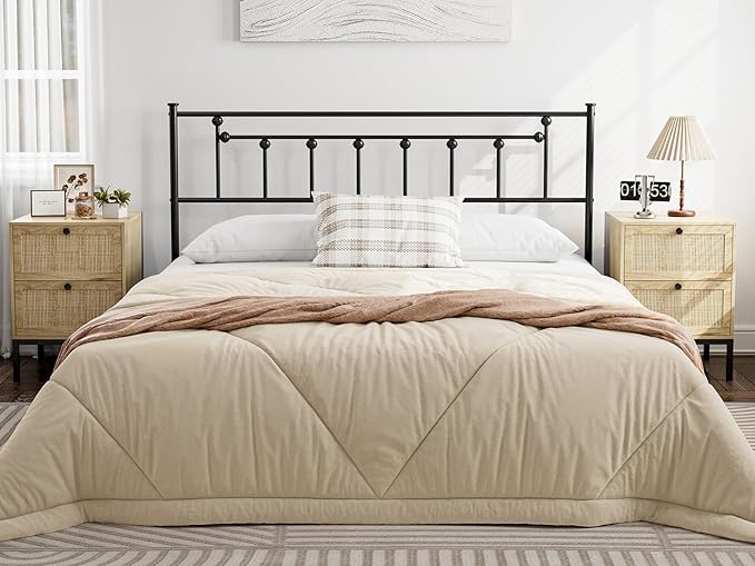 Metal Queen Size Headboard, Victorian Farmhouse Style, Easy Assembly, Steel Headboard Only for Bedroom - Black