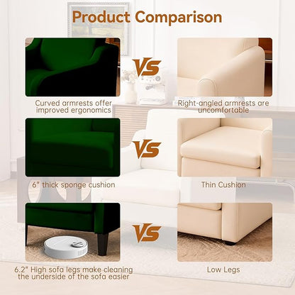 Accent Chair for Living Room, Modern Velvet Living Room Chairs with Wide Backrest, Upholstered Comfy Chair with Cushion, Oversized Sofa Chair with Wood Legs, Single Armchair, Green