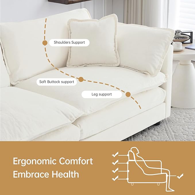 Modular Sectional Sofa, 76.7 Inch L-Shaped Cloud Sofa with Deep Seat Comfortable Chenille Sofa with Cushion Double Sectional Sofa for Living Room Apartment,White
