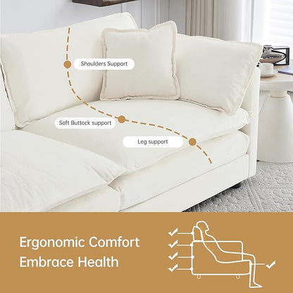 Modular Sectional Sofa, 146.5 Inch L-Shaped Cloud Sofa with Deep Seat Chenille Sofa with Cushions, Four Seater Sectional Sofa for Living Room Apartment,White