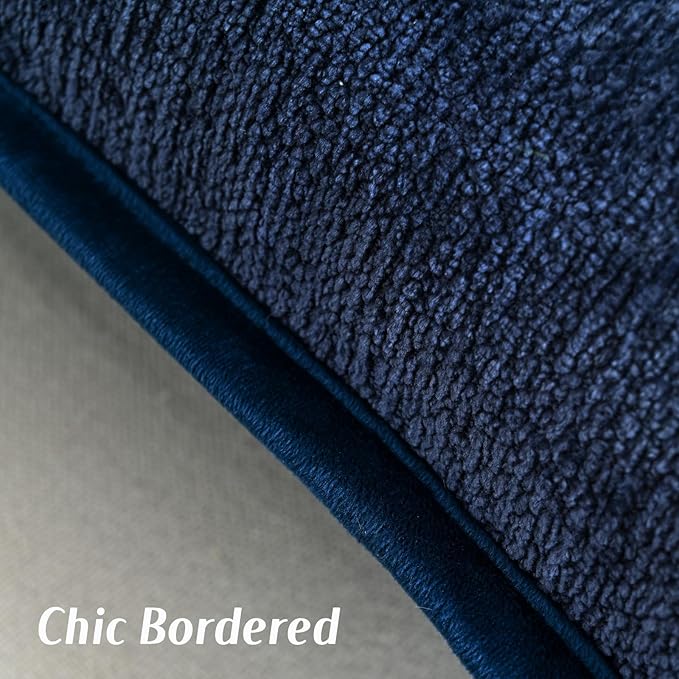 FUTEI Navy Blue Chenille Throw Pillow Covers 24x24 Inch Set of 2,Soft Cozy Bound Edge Design European Cushion Cover,Home Decor for Couch Bed Living Room