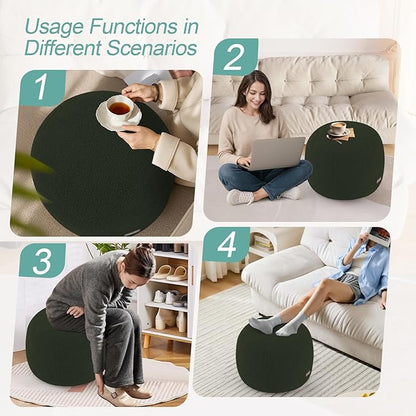 MeMoreCool Stuffed Round Pouf Ottoman Foot Rest, Floor Pouf Foot Stool with Soft Foam Chunk Filling, Small Round Ottoman Footstool Circle Footrest for Living Room, Green