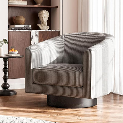 360° Swivel Accent Chairs, Modern Bucket Chair, Corduroy Barrel Armchair, Comfy Boucle Chair, Single Sofa for Living Room Bedroom. Dark Grey