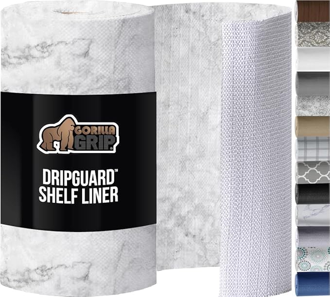 GORILLA GRIP DripGuard Shelf Liner, Non Adhesive Drawer and Kitchen Cabinet Protector, Slip Resistant BPA Free Smooth Surface Plastic Liners for Cabinets, Bathrooms, Closets, 12x240 Inch, Marble