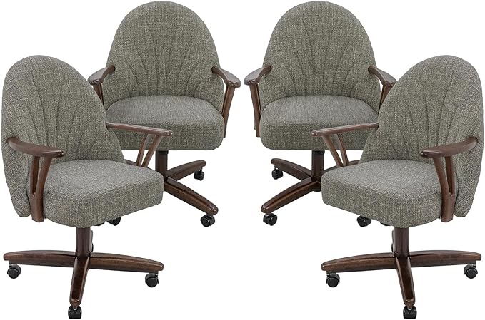 Chromcraft Set of 4 Chairs w/Swivel Tilt, Luxe Wooden Arm All-Metal Pedestal Base Chairs with Wheels for Kitchen