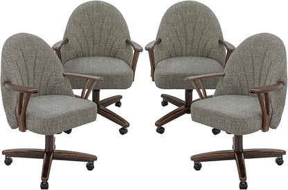 Chromcraft Set of 4 Chairs w/Swivel Tilt, Luxe Wooden Arm All-Metal Pedestal Base Chairs with Wheels for Kitchen