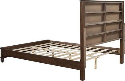 Queen Size Solid Wood Platform Bed Frame, Solid Wood Bed with 63.58" Headboard, Solid Wood Leg/No Box Spring Needed/Noise Free/Brown