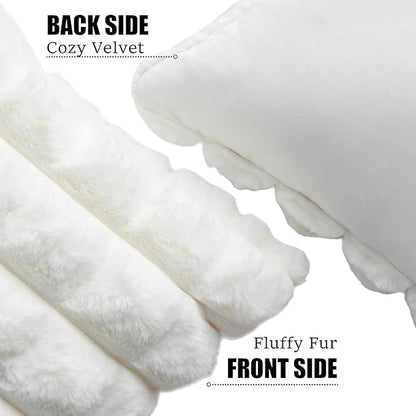 Neelvin Cream White Faux Fur Cozy Soft Plaid Decorative Throw Pillow Covers 20x20 inch Set of 2,Velvet Pillowcase Cushion Case for Sofa Couch