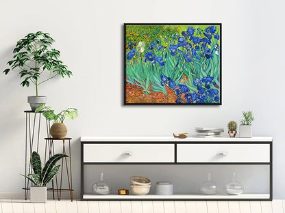 Wieco Art Black Framed Wall Art Irises by Van Gogh Famous Flowers Oil Paintings Reproduction Canvas Prints Modern Canvas Prints Artwork Pictures on Canvas Wall Art for Wall Decor