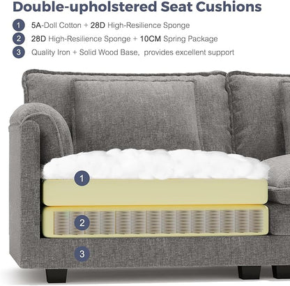 ELUCHANG 116" Luxury Modular Sectional Sofa, Comfy Deep Seat Cloud Couch, Sleeper Sofa Bed, 6 Seat Modern Couch with Removable Cover for Living Room, Apartment, DIY Combination, Chenille Light Grey