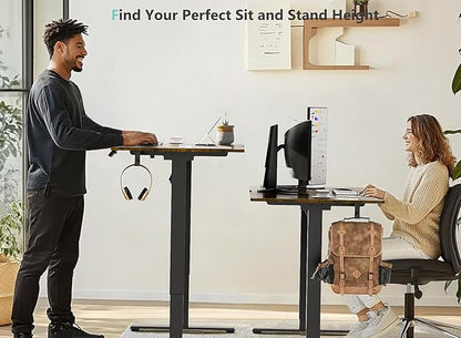 48 x 24 inch Electric Standing Desk Adjustable Height with 4 Wheels, 4 Memory Height Settings, 2 Headphone Hook, for Home Office, Splice Board Brown