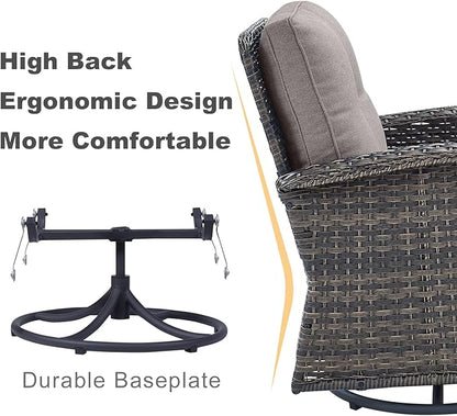 HUMMUH 5-Piece Patio Furniture PE Wicker Outdoor Conversation Set,All-Weather Rattan Swivel Rocker Chairs with Outdoor Couch Tables for Backyard,Poolside,Deck