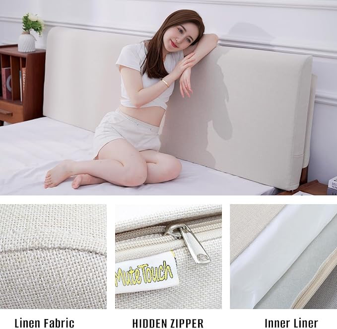 Upholstered Queen Headboard, No Tools Needed, Wall Mounted Headboard with Removeable Washable Linen, Multi-Functional Backrest (Beige)