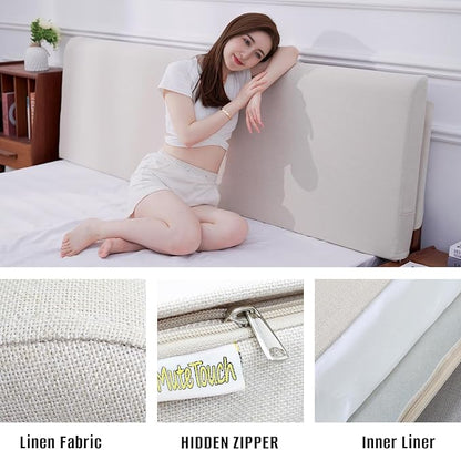 Upholstered Queen Headboard, No Tools Needed, Wall Mounted Headboard with Removeable Washable Linen, Multi-Functional Backrest (Beige)
