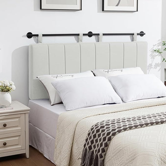 UEV Queen Headboard Only, Wall Mounted Hanging Upholstered Bed Head Board, Modern Vertical Channel Design of Fine Linen, Elegant Light Yellow Fluted Headboard for Bedroom (Light Yellow, Queen Size)