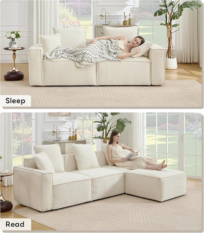 WILLOVE Modular Sectional Sofa Set, Chenille Cloud Couch with Wide Armrests & 8 Pillows, Deep Seat Couches for Living Room, 4-Seater Beige