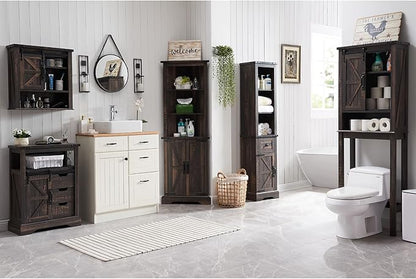 OKD Over The Toilet Storage Cabinet, Farmhouse Storage Cabinet Over Toilet with Sliding Barn Door & Adjustable Shelves, Home Space Saver for Bathroom, Living Room, Dark Rustic Oak