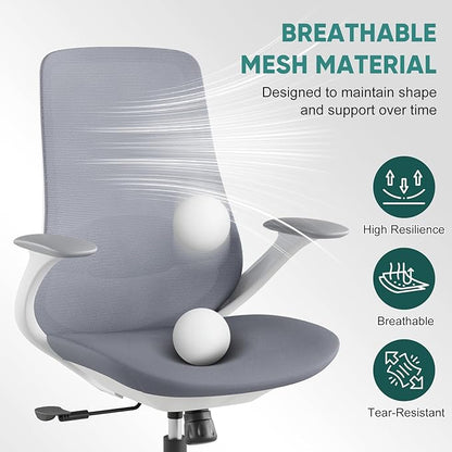 Ergonomic Mesh Office Chair, 330LBS Executive Desk Chair with Lumbar Support, 2D Armrests, Comfy Swivel Computer Task Chairs for Long Hours (Grey)