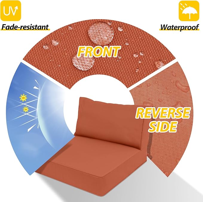 AAAAAcessories Outdoor Deep Seat Cushions, Waterproof, Fade-Resistant Patio Furniture Replacement Cushions, 23.5" x 25.5" x 5" + 23.5" x 13.5", Set of 4, Rust
