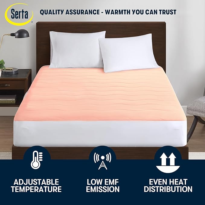 Serta Heated Mattress Pad Full Size - Electric Mattress Pad, 10 Heat Setting Controller, Auto Shut Off Timer, Deep Elastic Pocket, Up to 17" Mattress, ETL Certified, Machine Wash, Full, White