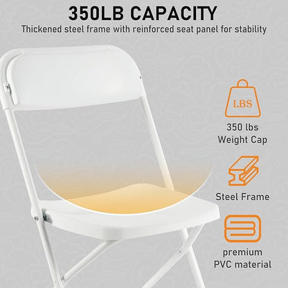 SEALAMB Plastic Folding Chairs 10 Pack, White Commercial Portable Indoor/Outdoor Chairs for Home Office, Wedding, Events Parties with Steel Frame, 350lbs Capacity (White-Plastic, 10 Pack)