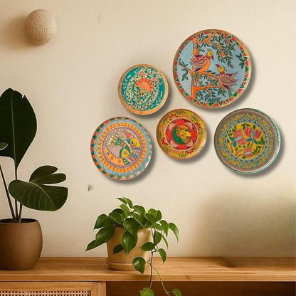 RITUALISTIC Madhubani Wall Plates for home decoration | Wall decor items for living room | Metal Wall décor | Gift items for unisex |wall art | Home Décor & Christmas Gift Items | Set of 5 plates
