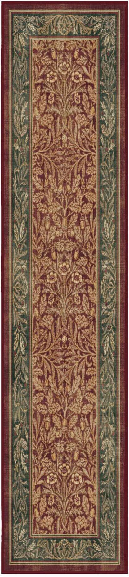 RUGGABLE x Morris & Co Machine Washable Christmas Runner Rug – Acorn Amber Red 2.5x12, Stain-Resistant, Non-Slip – Washable Rug for Hallway, Entryway, Living Room & Kitchen–with Standard Pad
