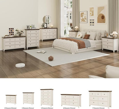 Antique White Dresser for Bedroom 7 Drawers Dresser,7 Chest of Drawers Storage Cabinet for Living Room,Filing Cabinet for Home Office