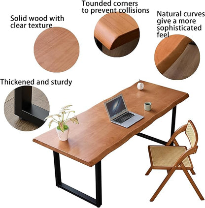 Stylish Solid Wood Office Desk with Sturdy Metal Base - Durable Multi-Size Executive Computer & Dining Table - Perfect for Home Office & Work Environments (Brown, 47in)