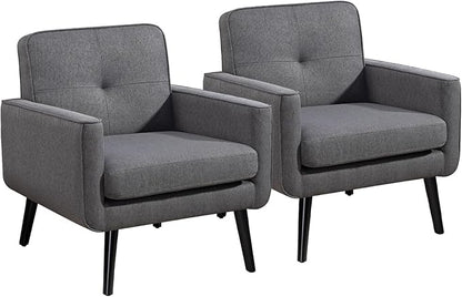 Accent Chair Set of 2, Fabric Modern Chair with Wooden Frame, Cozy Armchair Reading Chair with Comfy Back for Apartment, Living Room, Bedroom, Waiting Room, Small Space, Corner, Grey