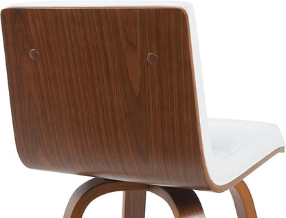 Vienna Modern Swivel Bar Height Stool with Snow White Faux Leather Seat and Walnut Finished Wood Frame Set of 3
