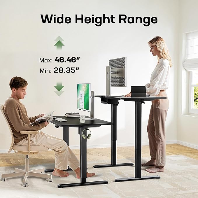 Marsail Electric Standing Desk with One-Piece Desktop,55 x 30 inch Height Adjustable Office Gaming Computer Desk with Deeper Tabletop,Home Office Stand up Desk with 4 Memory Presets, 2 Packages