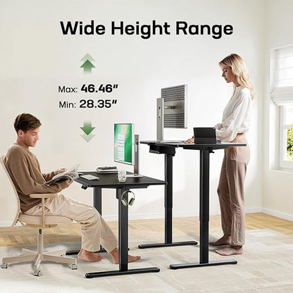 Marsail Electric Standing Desk with One-Piece Desktop,55 x 30 inch Height Adjustable Office Gaming Computer Desk with Deeper Tabletop,Home Office Stand up Desk with 4 Memory Presets, 2 Packages