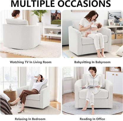 MINCETA Accent Chairs Set of 2, 360° Swivel Barrel Chair with High Density Foam, Oversized Reading Chair with Performance Fabric Upholstered Armchair for Living Room, Bedroom, Apartment White