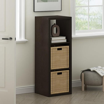 Furinno Cubicle Book Shelf, 3-Cube Thick Frame Bookshelf, Horizontally & Vertically Reversible Bookcase with Open Back, 14.6 x 15.9 x 44, for Living Room, Bedroom, Home Office, Black Dark Oak