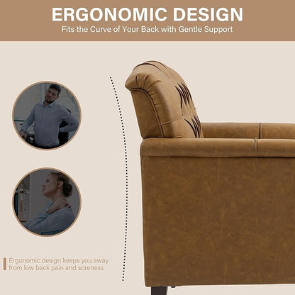 Faux Leather Accent Chairs Set of 4, Upholstered Armchairs with Nailhead Trims & Wood Legs for Living Room, Bedroom, Contemporary Comfy Club Chairs for Office-Camel