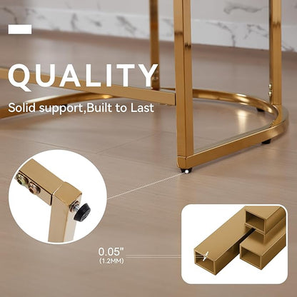 Contemporary Grey Velvet Bar Stools Set of 2, 24" Upholstered Fabric Counter Height Barstools Kitchen Counter Island Stools with Golden Metal Base