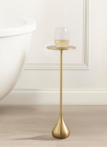 Kate and Laurel Hersi Decorative Modern Pedestal Drink Table; 7 x 7 x 20; Gold; Cast Aluminum Mini Table with Teardrop Base for Use as Small Plant Stand or Living Room Martini Table