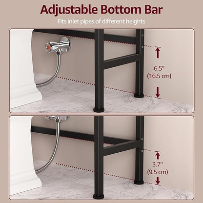 Over The Toilet Storage Cabinet - Bathroom Shelves Above Toilet Freestanding Organizer Shelf with Doors Narrow Floor Stand Rack Farmhouse Wood 71" Tall, Black