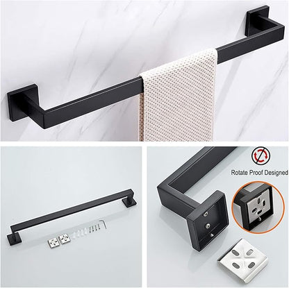 Bathroom Hardware Set Bathroom Accessories Set SUS304 Towel Bar Set Includes Towel Bar Inch+Towel Holder+Toilet Paper Holder+Towel Hook (5, Matte Black)