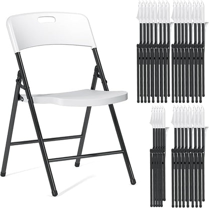 30 Pack Folding Chairs, 700lbs Capacity Heavy Duty Folding Chair with Reinfoced Steel Frame for Indoor/Outdoor Use, White Plastic Foldable Chairs for Party, Patio, Meeting, Wedding and School