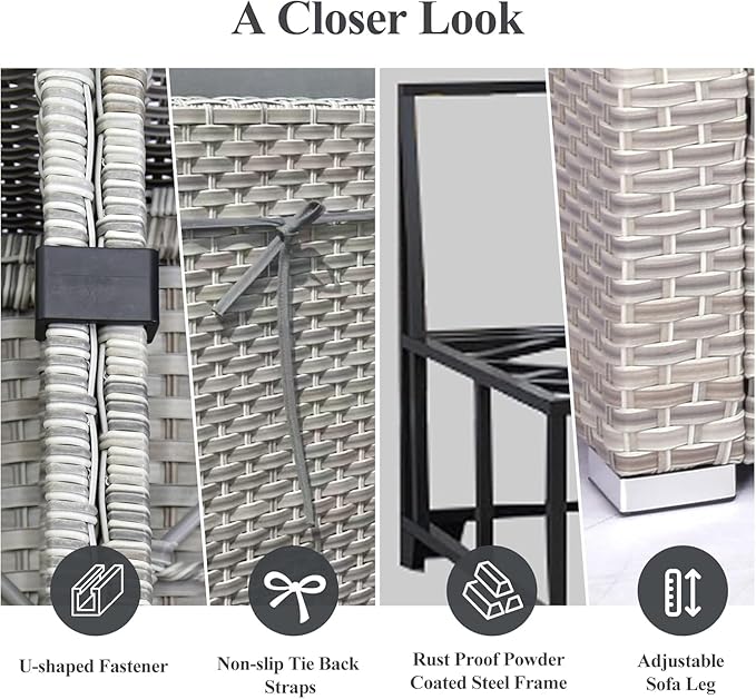 12-Piece Patio Furniture Set, Outdoor Extra Wide Armrest Modular Patio Sofa, Dual-Strand Rattan Wicker, Rust-Resistant Frame, Backyard High Back, Large Seat Furniture for Porch Garden Balcony, Grey
