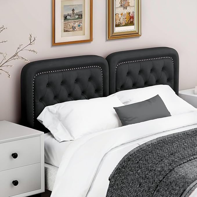 Tufted Upholstered Headboard King Size, Button Adjustable Height King Head Board Only, Sturdy and Durable Solid Wood with Nailhead Trim Headboards, Ideal for Bedroom, Dorm, Guest Room,Black