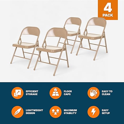 OEF Furnishings OEF900 Series Premium Lightweight All-Steel Folding Chairs (4-Pack, Beige)