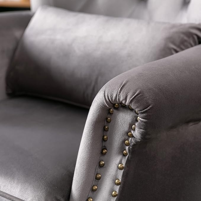 chairus Mid-Century Modern Accent Chairs Set of 2, Comfy Tufted Single Sofa Chair Wingback Armchair with Pillow for Club, Living Room, Bedroom - Velvet, Grey