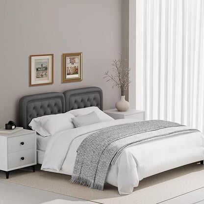 Tufted Upholstered Headboard Queen Size, Button Adjustable Height Queen Head Board Only, Sturdy and Durable Solid Wood with Nailhead Trim Headboards, Ideal for Bedroom, Dorm, Guest Room,Gray
